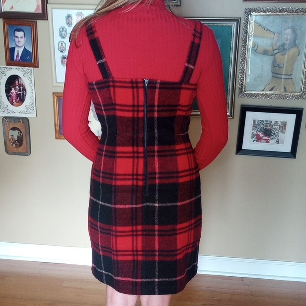 Red Plaid Dress - Classic Plaid Layering Piece - Picture 9 of 12